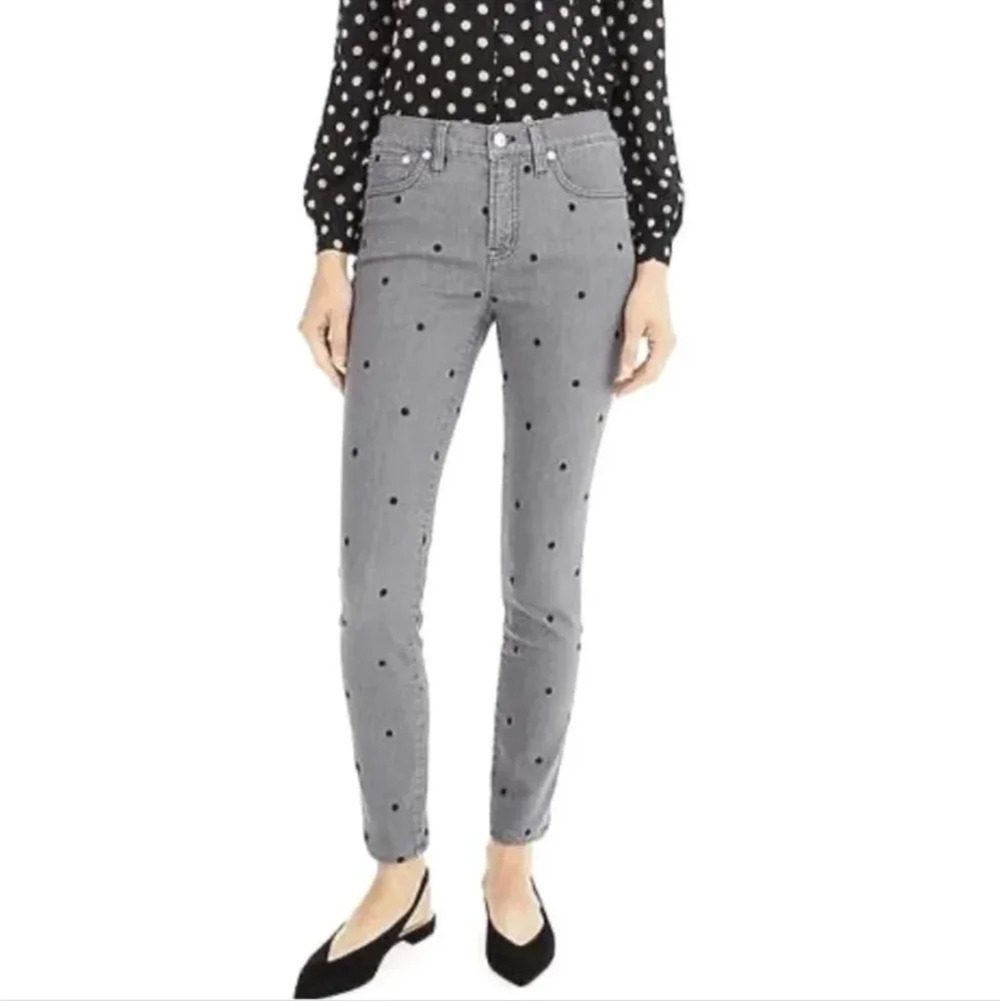 J.Crew 9" high-rise toothpick jean, Color charcoal polka dot Size 26